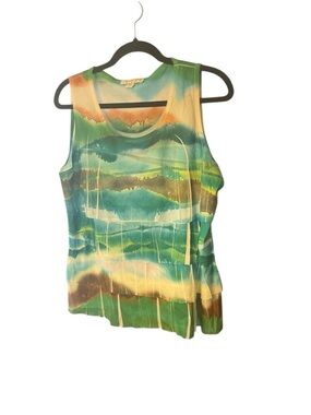 Coldwater Creek Watercolor Scoop Neck Tank - Green, Teal & Yellow